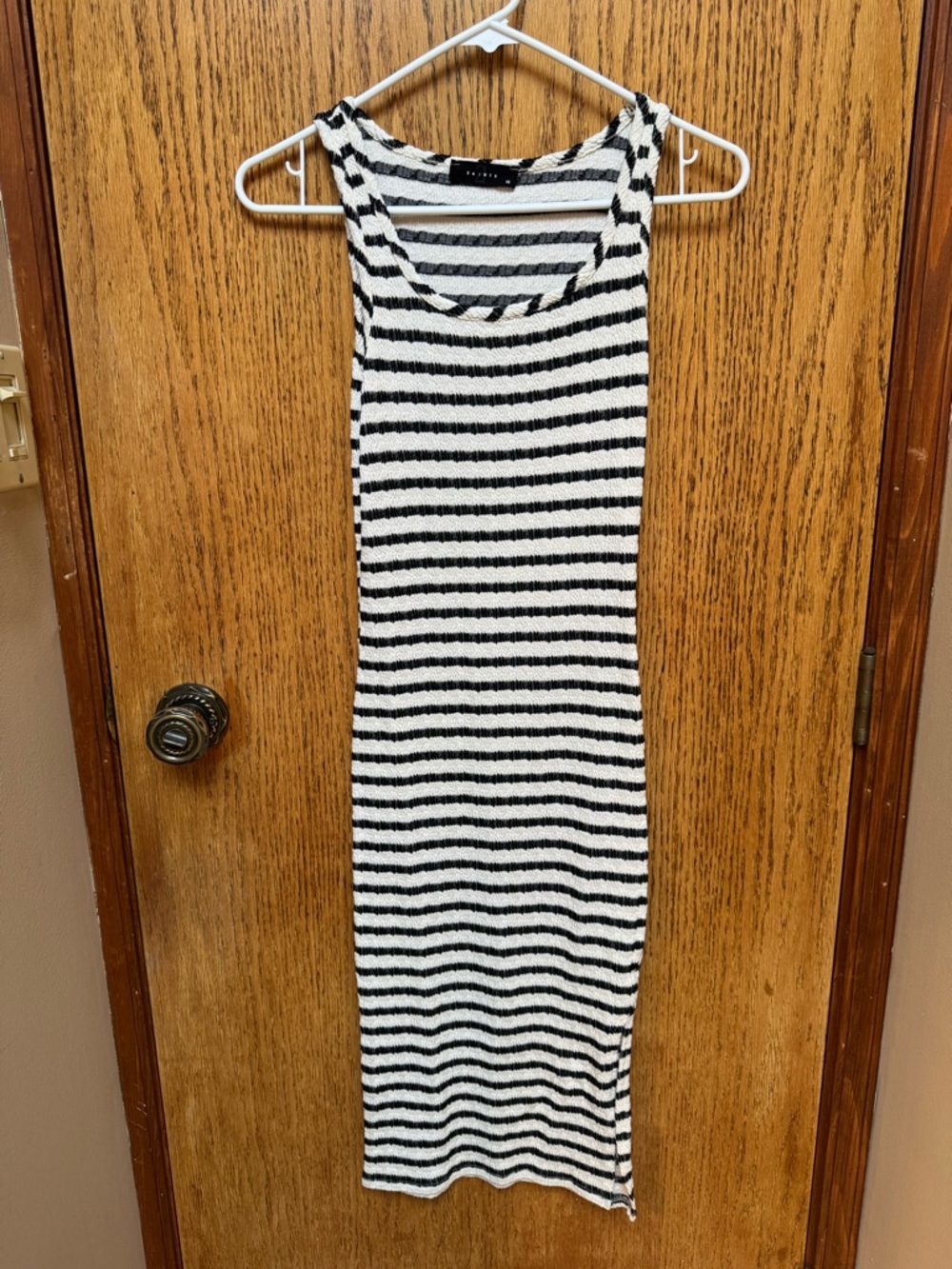 Sleeveless Black & White Striped Midi Dress